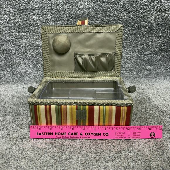 Vintage Striped Fabric Sewing Box Basket Caddy Pincushion Retro Y2K Boho Decor - Picture 8 of 12